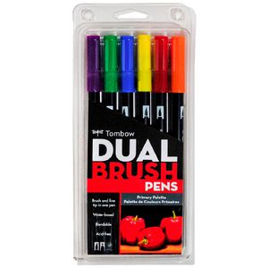 Tombow Dual Tip Brush Pens Primary 6 Pack