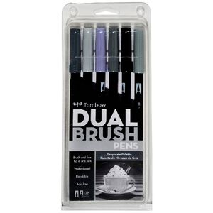 Tombow Dual Tip Brush Pens Greyscale 6 Pack