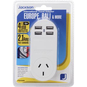Jackson Outbound Europe Travel Adaptor with 4 USB Ports