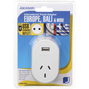 Jackson Outbound Europe Travel Adaptor with USB Port