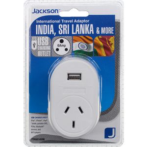 Jackson Outbound India & Sri Lanka Travel Adaptor with USB