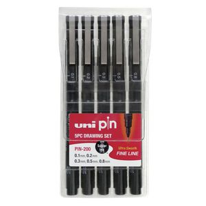 Uni Pin Fineliners Black 5 Pack