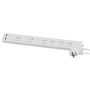 Jackson Twin USB Surge Protected 6 Outlet Powerboard