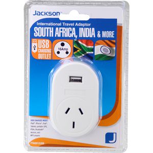 Jackson Outbound South Africa & India Travel Adaptor with USB