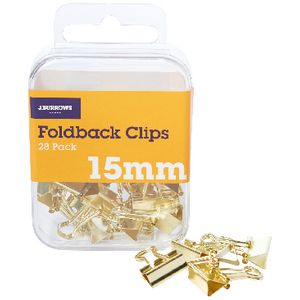 J.Burrows 15mm Foldback Clips Gold 28 Pack