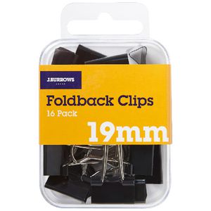 J.Burrows 19mm Foldback Clips 16 Pack