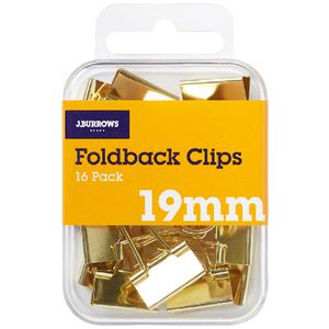 J.Burrows 19mm Foldback Clips Gold 16 Pack