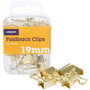J.Burrows 19mm Foldback Clips Gold 16 Pack