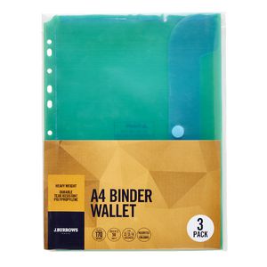 J.Burrows Binder Document Wallet A4 Assorted 3 Pack