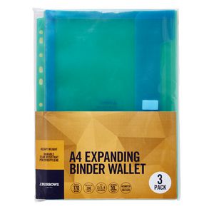 J.Burrows Expanding Binder Document Wallet A4 Assorted 3 Pack