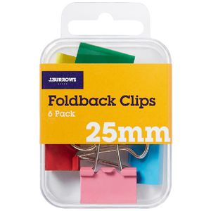 J.Burrows 25mm Foldback Clips Assorted 6 Pack