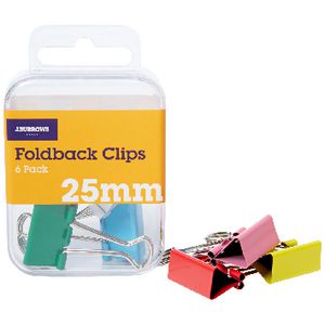 J.Burrows 25mm Foldback Clips Assorted 6 Pack