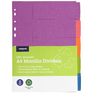 J.Burrows Manilla Dividers A4 Summer Colours 5 Tab