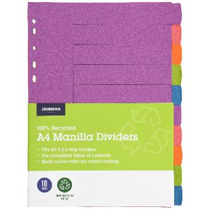 J.Burrows Manila Dividers A4 Summer Colours 10 Tab
