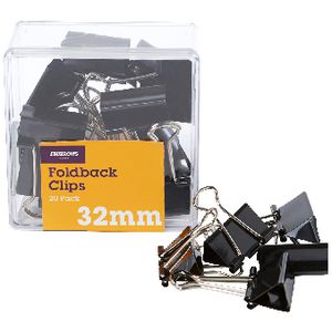 J.Burrows 32mm Foldback Clips 20 Pack