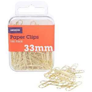 J.Burrows 33mm Paper Clips Gold 150 Pack