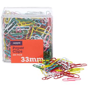 J.Burrows 33mm Paper Clips Assorted 500 Pack
