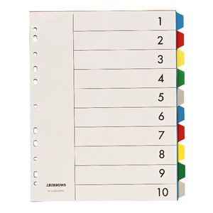 J.Burrows A4 10 Tab Dividers Extra Wide Clear