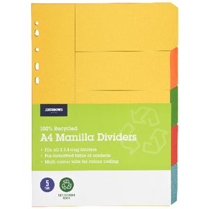 J.Burrows A4 5 Tab Dividers Bright Colours