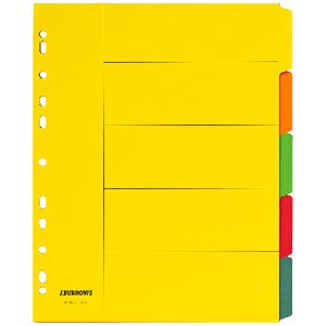 J.Burrows A4 5 Tab Dividers Extra Wide Bright Colours