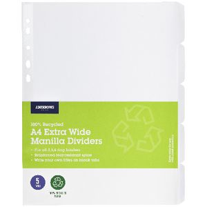J.Burrows A4 5 Tab Dividers Extra Wide Manilla