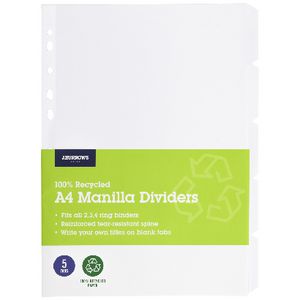 J.Burrows A4 5 Tab Dividers FSC White