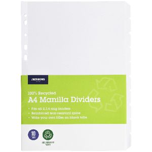 J.Burrows A4 10 Tab Dividers White