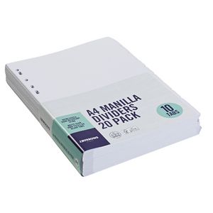 J.Burrows A4 10 Tab Dividers White 20 Pack