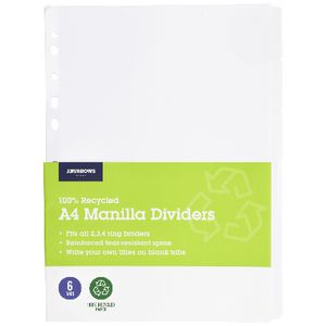 J.Burrows Manila A4 Divider 6 Tab White