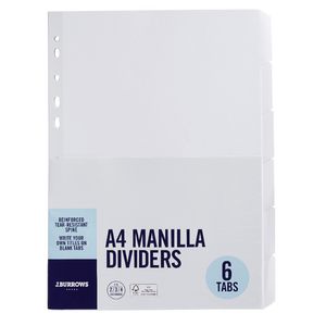 J.Burrows Manila Dividers A4 6 Tab White