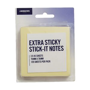 J.Burrows Extra Stick-it Notes 76 x 76mm Yellow 3 Pack