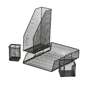 J.Burrows Metal Mesh Desk Accessory Set 4 Piece Black
