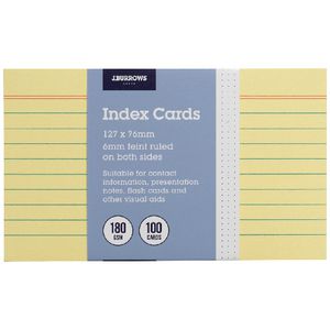 J.Burrows Index Cards Ruled 127 x 76mm Yellow 100 Pack
