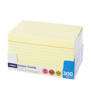 J.Burrows Index Cards Ruled 127 x 76mm Yellow 300 Pack