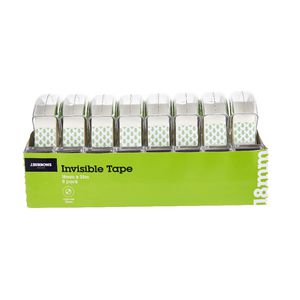 J.Burrows Invisible Tape With Dispensers 18mm x 33m 8 Pack