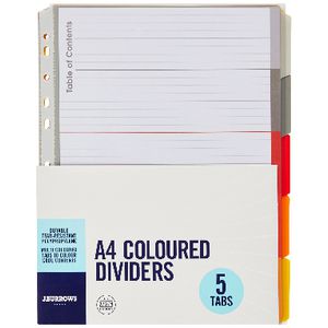 J.Burrows A4 Premium 5 Tab Index Dividers Hot Colours