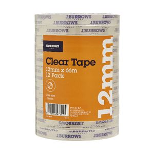 J.Burrows Clear Adhesive Tape 12mm x 66m 12 Pack
