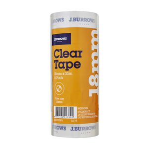 J.Burrows Clear Adhesive Tape 18mm x 33m 8 Pack