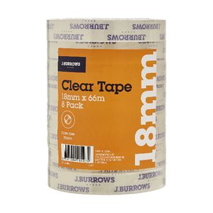 J.Burrows Clear Adhesive Tape 18mm x 66m 8 Pack