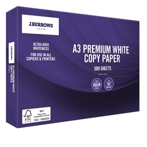 J.Burrows 80gsm A3 Premium Copy Paper 500 Sheet Ream