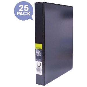 J.Burrows Insert Binder A4 3 D-Ring 25mm Black 25 Pack