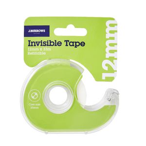 J.Burrows Invisible Adhesive Tape with Dispenser 12mm x 33m