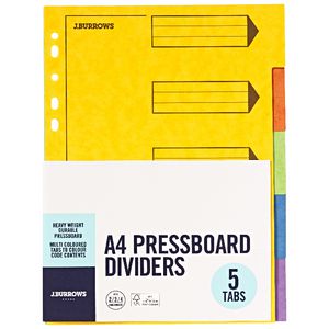 J.Burrows A4 Pressboard Index Dividers 5 Tab