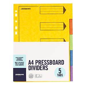 J.Burrows A4 5 Tab Pressboard Index Dividers