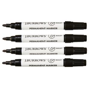 J.Burrows Permanent Markers Black 4 Pack