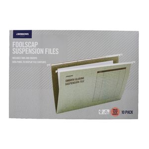 J.Burrows Suspension File Foolscap Green 10 Pack