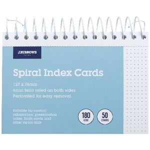 J.Burrows Spiral Index Cards 127 x 76mm White