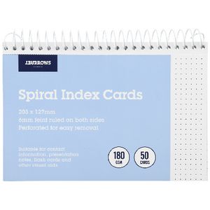 J.Burrows Spiral Index Cards 203 x 127mm White