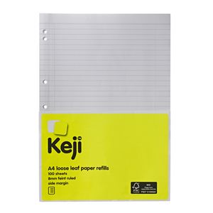 Keji A4 Loose Leaf Reinforced Binder Refills 100 Pack
