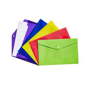 Keji Document Wallet A4 Button Closure Assorted Colour 5 Pack